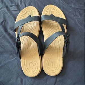 CROCS Black and Tan Sandals Ergonomic Comfort 9